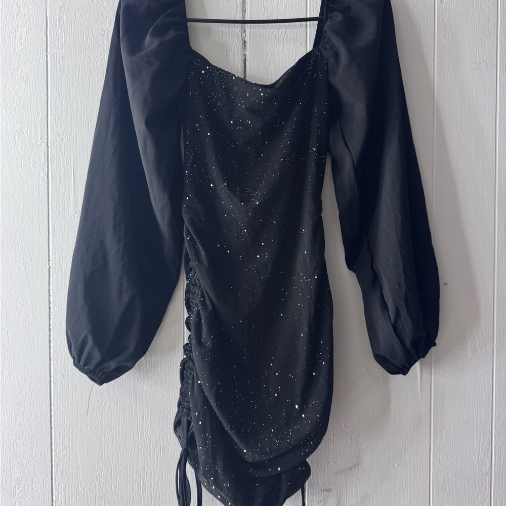 Black Asymmetrical Ruched Bodycon Dress